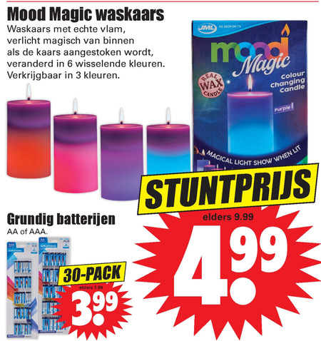 Grundig   batterij, kaars folder aanbieding bij  Dirk - details