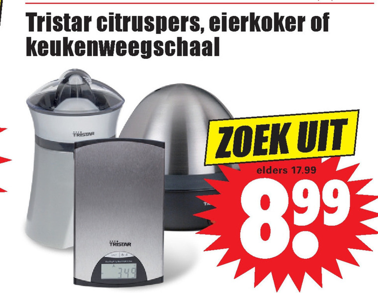 Tristar   eierkoker, keukenweegschaal folder aanbieding bij  Dirk - details