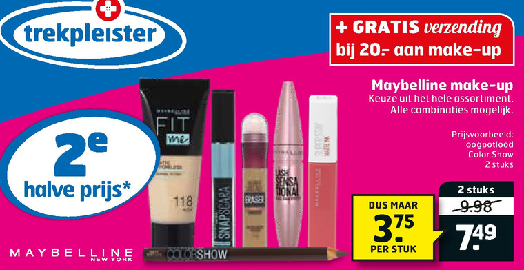 Maybelline   gezichtspoeder, lipstick folder aanbieding bij  Trekpleister - details