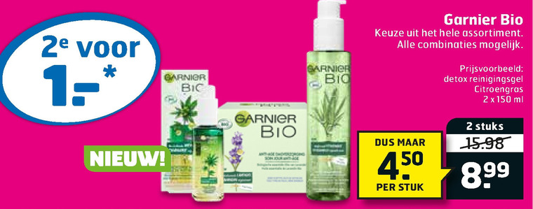 Garnier bio   gezichtsverzorging folder aanbieding bij  Trekpleister - details