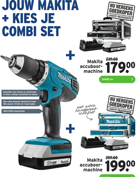 Makita   accuboormachine, accuboormachineset folder aanbieding bij  Gamma - details