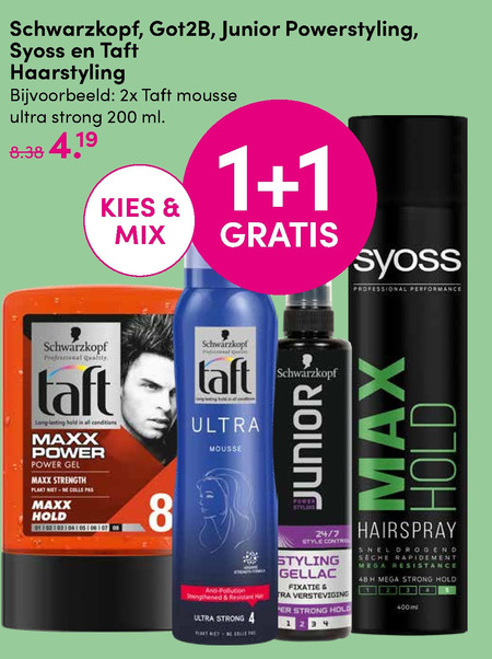 Taft   haargel, hairspray folder aanbieding bij  DA - details