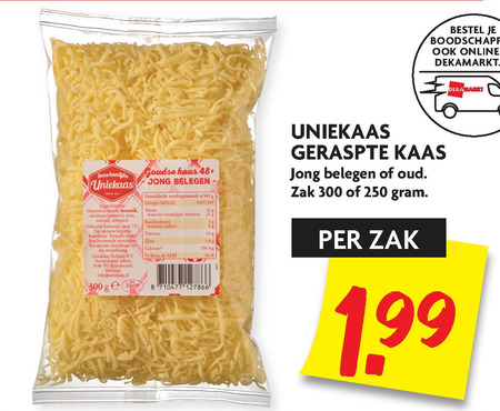 Uniekaas   geraspte kaas folder aanbieding bij  Dekamarkt - details