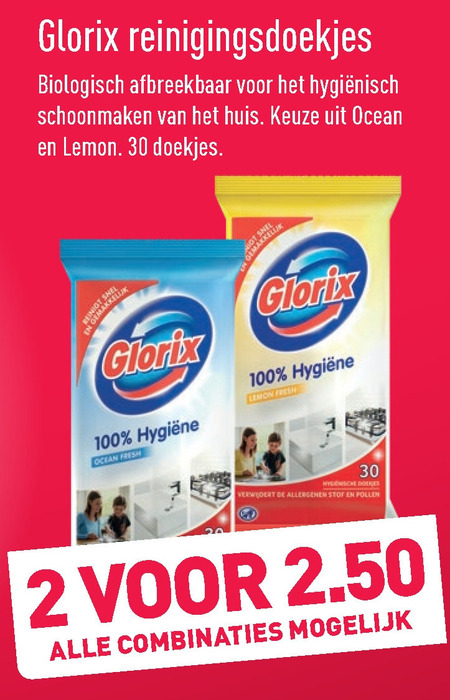 Glorix   vochtige schoonmaakdoekjes folder aanbieding bij  Aldi - details