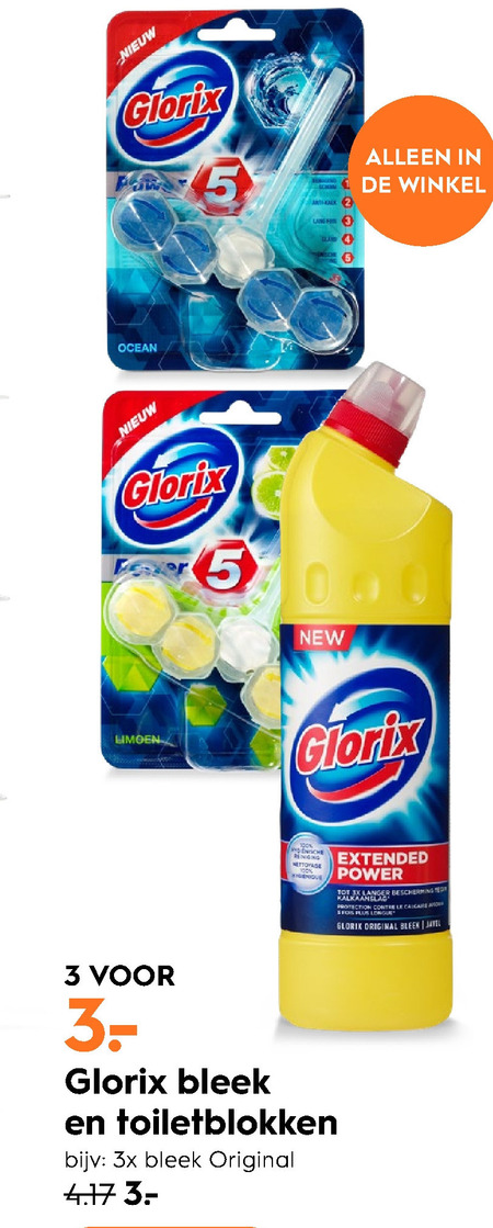 Glorix   toiletblok, bleekmiddel folder aanbieding bij  Blokker - details