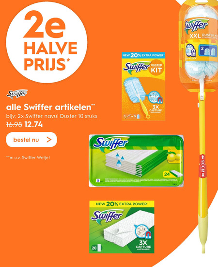 Swiffer   vloerwisdoekjes, duster folder aanbieding bij  Blokker - details