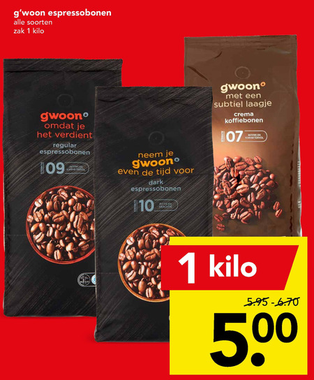 Gwoon   koffiebonen folder aanbieding bij  Deen - details