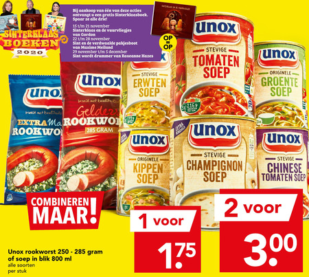 Unox   soep, rookworst folder aanbieding bij  Deen - details