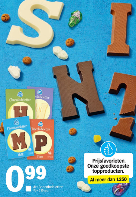 Albert Heijn Huismerk chocoladeletter folder aanbieding bij Albert