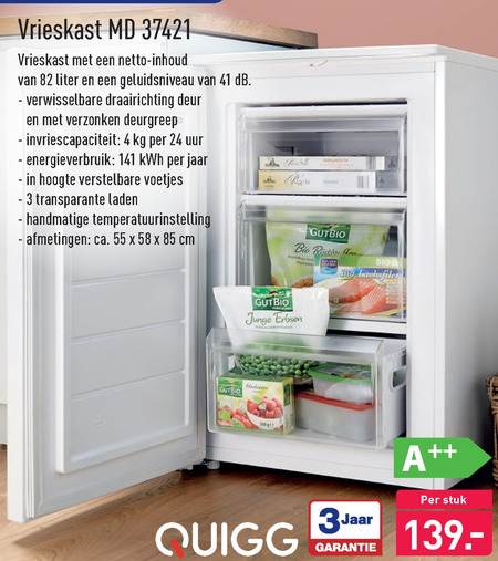 Quigg   vrieskast folder aanbieding bij  Aldi - details