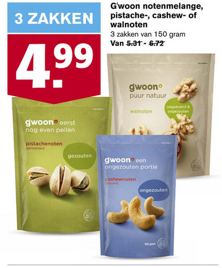 Gwoon   noten, pistachenoten folder aanbieding bij  Hoogvliet - details