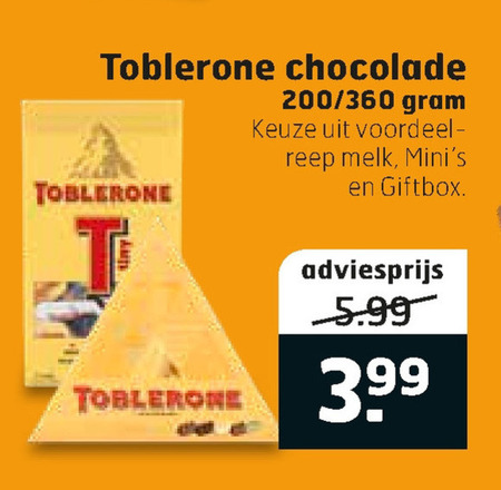 Toblerone   chocolade folder aanbieding bij  Trekpleister - details