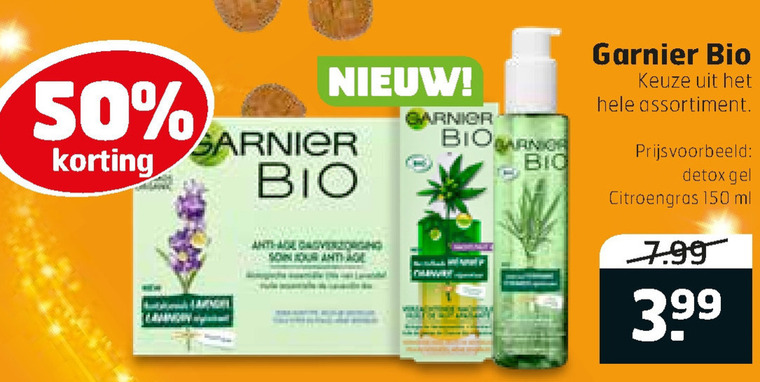 Garnier bio   gezichtsverzorging folder aanbieding bij  Trekpleister - details