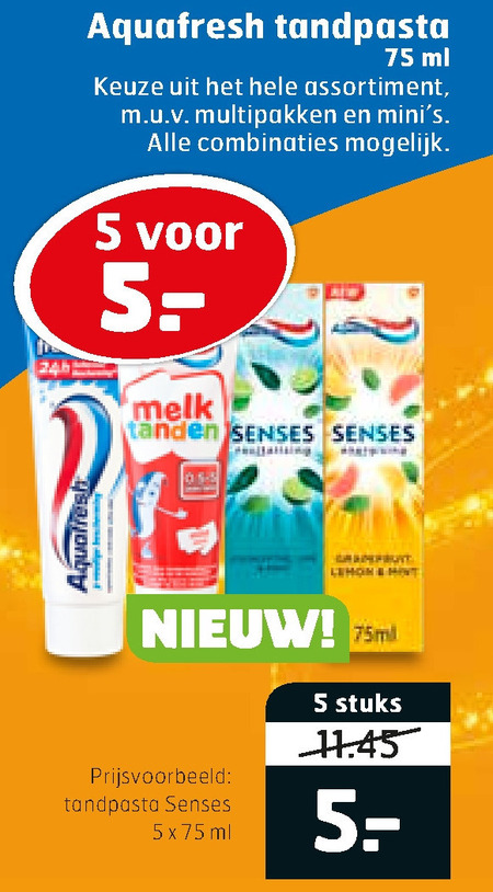 Aquafresh   tandpasta folder aanbieding bij  Trekpleister - details