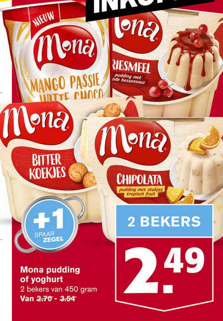 Mona   pudding, vruchtenyoghurt folder aanbieding bij  Hoogvliet - details