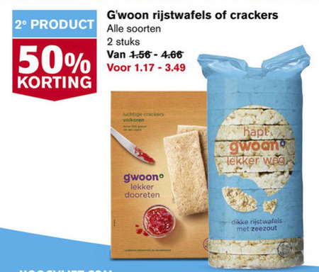 Gwoon   crackers, rijstwafels folder aanbieding bij  Hoogvliet - details