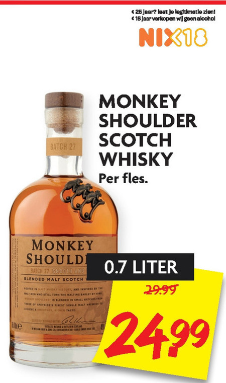 Monkey Shoulder   whisky folder aanbieding bij  Dekamarkt - details