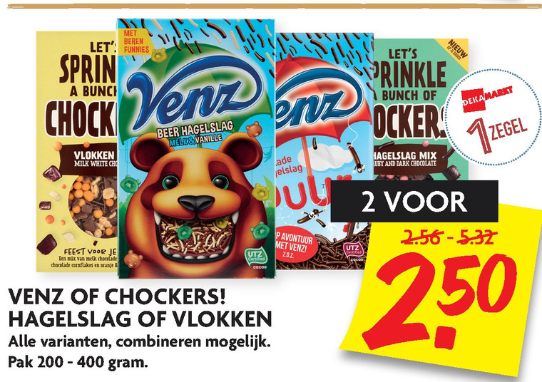 Venz   boterhamvlokken, hagelslag folder aanbieding bij  Dekamarkt - details