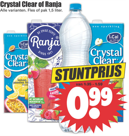 Crystal Clear   fruitdrank folder aanbieding bij  Dirk - details