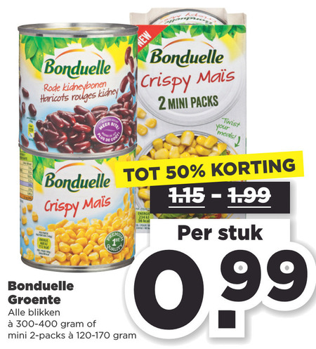 Bonduelle   groenteconserven folder aanbieding bij  Plus - details