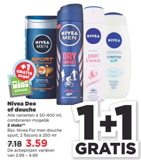 Nivea   douchegel, deodorant folder aanbieding bij  Plus - details