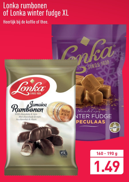 Lonka   chocolade, fudge folder aanbieding bij  Aldi - details