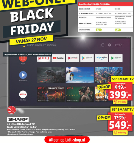 Sharp   4k ultrahd televisies folder aanbieding bij  Lidl - details