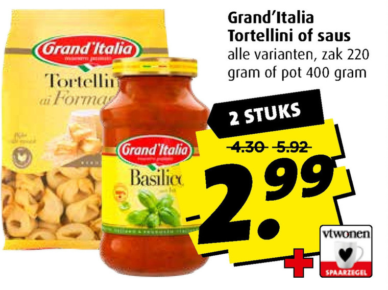 Grand Italia   pastasaus, tortellini folder aanbieding bij  Boni - details