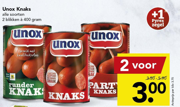 Unox   knakworst folder aanbieding bij  Deen - details