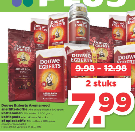 Douwe Egberts   koffiebonen, oploskoffie folder aanbieding bij  Plus - details