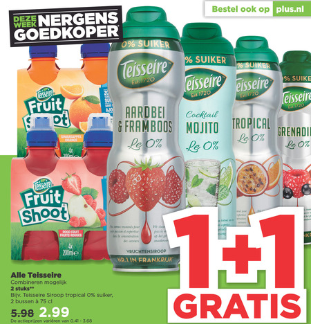 Teisseire   limonadesiroop, fruitdrank folder aanbieding bij  Plus - details