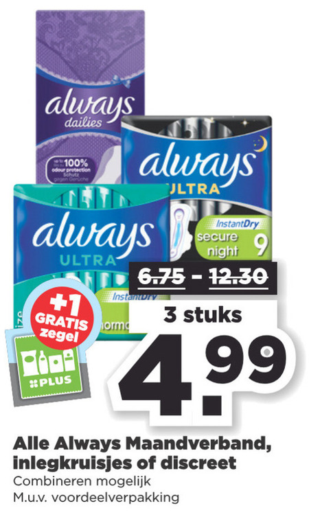 Always   inlegkruisjes, maandverband folder aanbieding bij  Plus - details