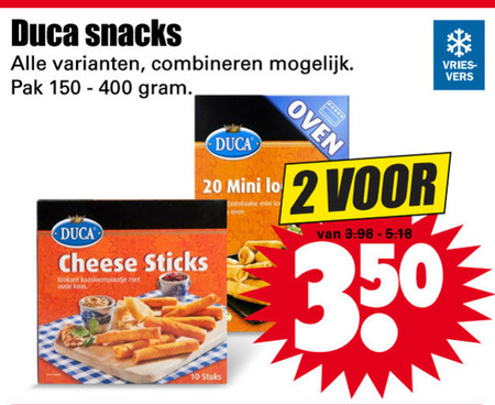 Duca   loempia, kaassnacks folder aanbieding bij  Dirk - details