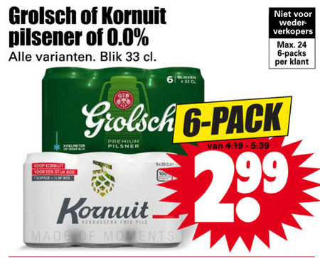 Grolsch   blikje bier, alcoholvrij bier folder aanbieding bij  Dirk - details