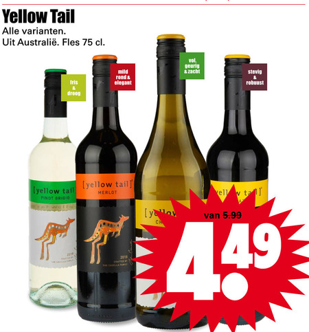 Yellow Tail   witte wijn, rode wijn folder aanbieding bij  Dirk - details