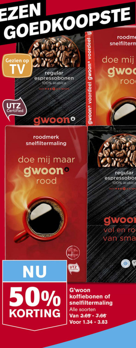 Gwoon   koffie, koffiebonen folder aanbieding bij  Hoogvliet - details