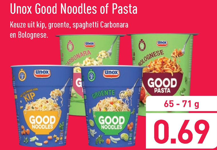 Unox   pasta, noodles folder aanbieding bij  Aldi - details