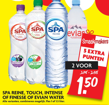 Evian   mineraalwater, fruitdrank folder aanbieding bij  Dekamarkt - details