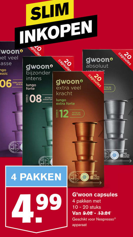 Gwoon   koffiecups folder aanbieding bij  Hoogvliet - details