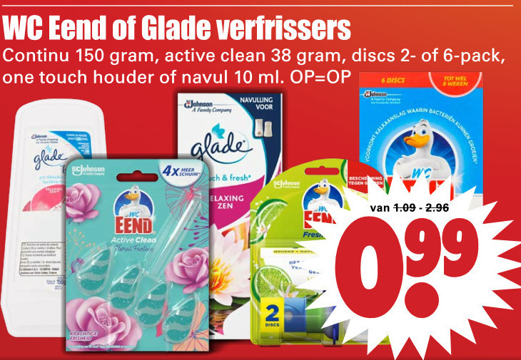 Glade   luchtverfrisser, toiletblok folder aanbieding bij  Dirk - details