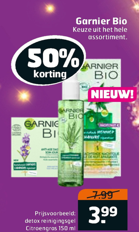 Garnier bio   gezichtsverzorging folder aanbieding bij  Trekpleister - details