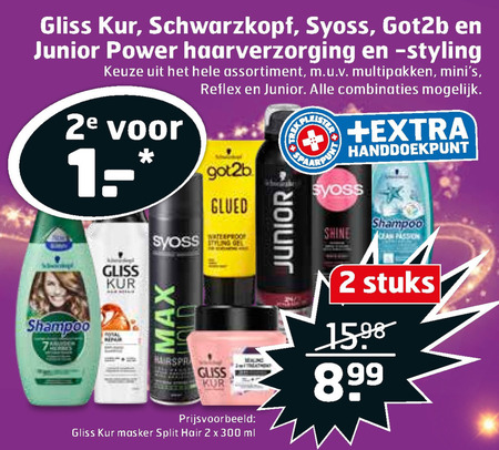 Syoss   shampoo, haargel folder aanbieding bij  Trekpleister - details