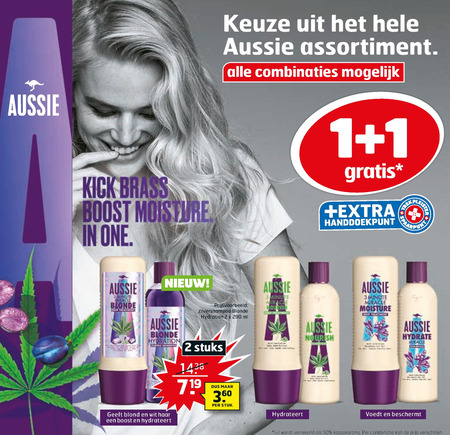 Aussie   shampoo, conditioner folder aanbieding bij  Trekpleister - details