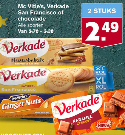 Verkade   biscuits, chocolade folder aanbieding bij  Hoogvliet - details