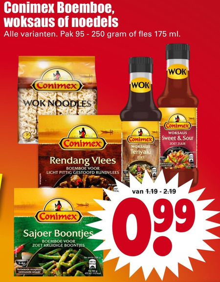 Conimex   woksaus, noodles folder aanbieding bij  Dirk - details