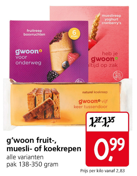 Gwoon   ontbijtkoekreep, muesli reep folder aanbieding bij  Jan Linders - details