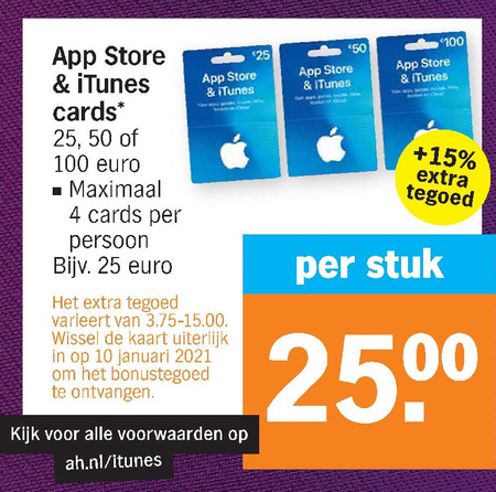 loyaliteit Bewust mixer Apple itunes kaart folder aanbieding bij Albert Heijn - details