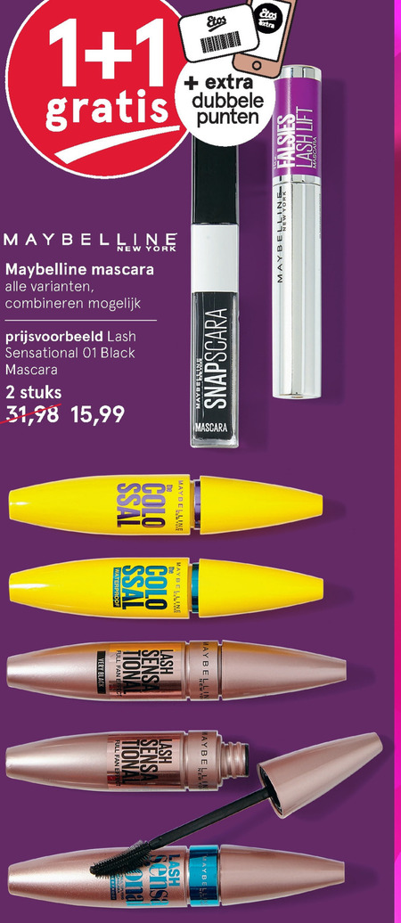 Maybelline   mascara folder aanbieding bij  Etos - details