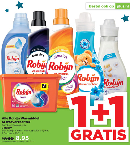 Robijn   wasverzachter, wasmiddel folder aanbieding bij  Plus - details