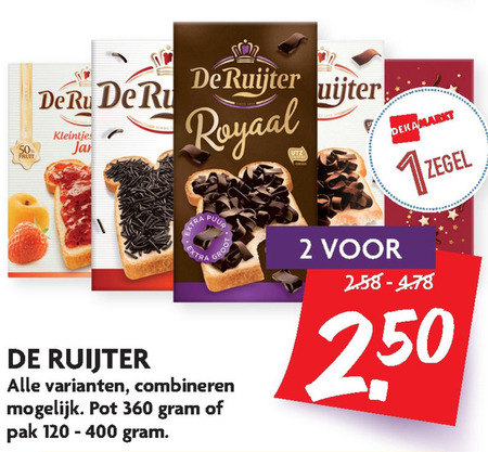 De Ruijter   boterhamvlokken, hagelslag folder aanbieding bij  Dekamarkt - details